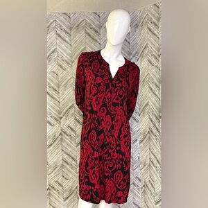 Women’s luxology knee length V-neck dress size 12, black and red roll up sleeves